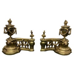 Pair of Antique Louis XVI Style French Gilt Bronze Chenets, Firedogs or Andirons