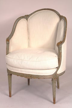 Pair of Antique Louis XVI Style Grisaille Painted Bergeres