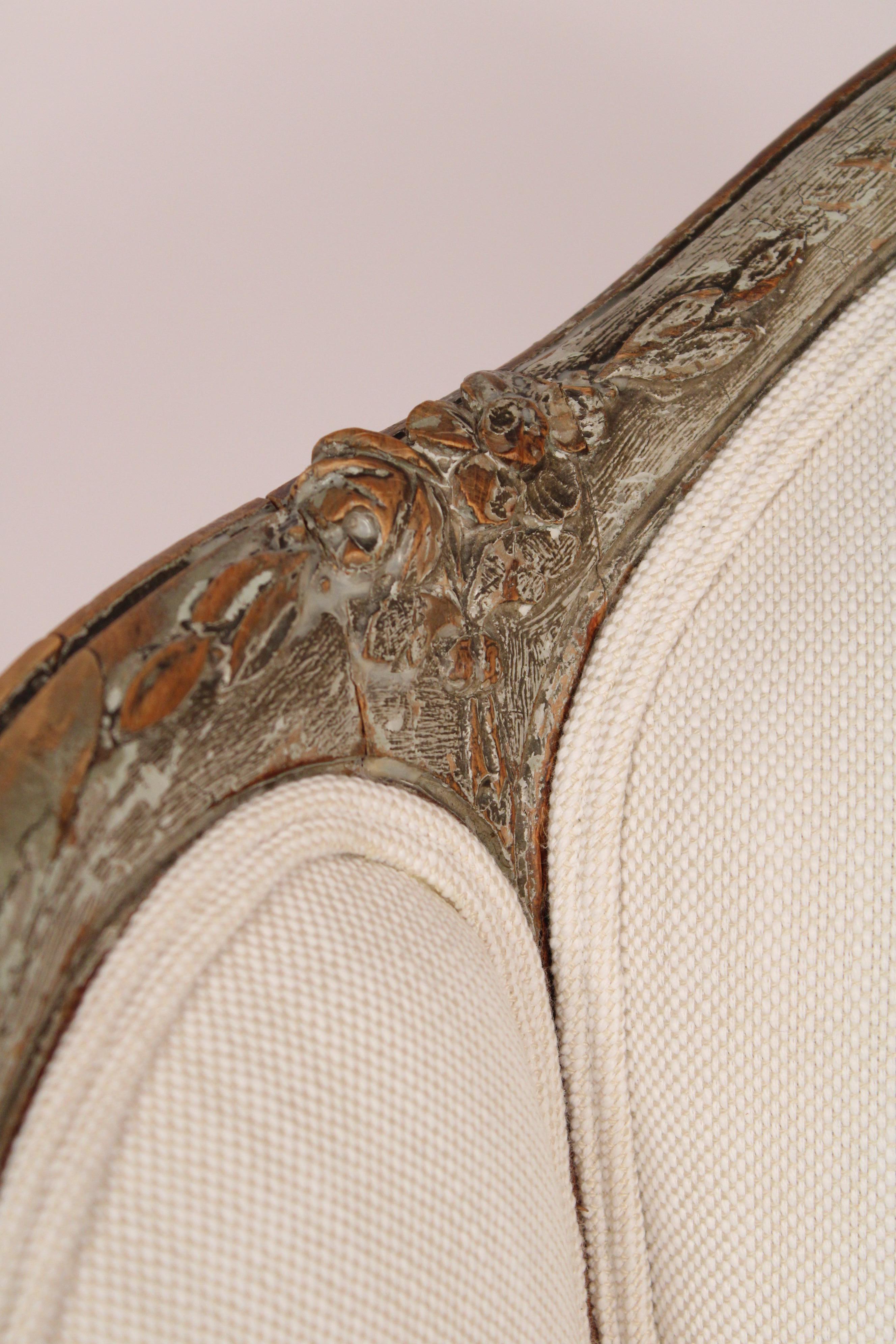 Pair of Antique Louis XVI Style Grisaille Painted Bergeres For Sale 2