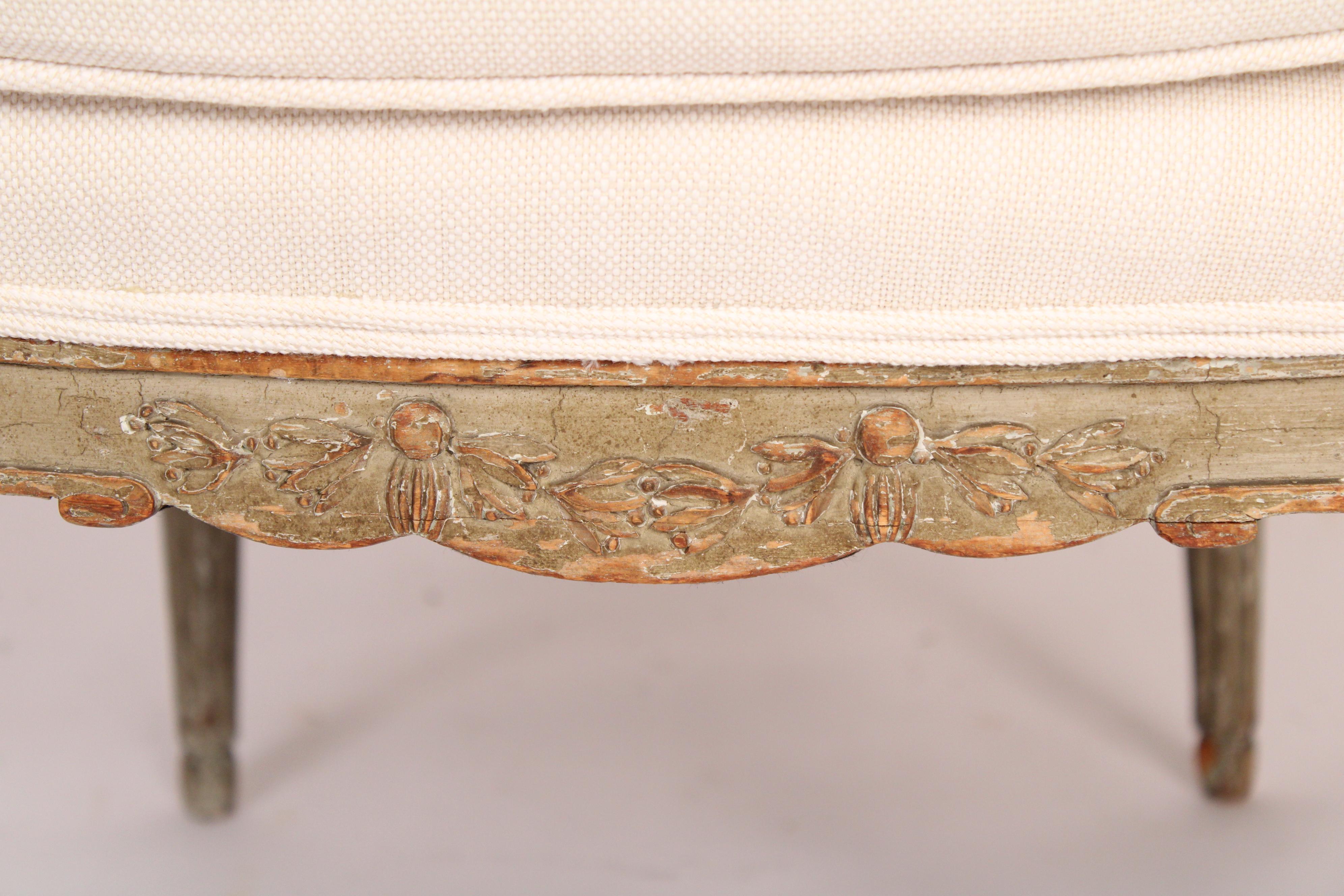 Pair of Antique Louis XVI Style Grisaille Painted Bergeres For Sale 3