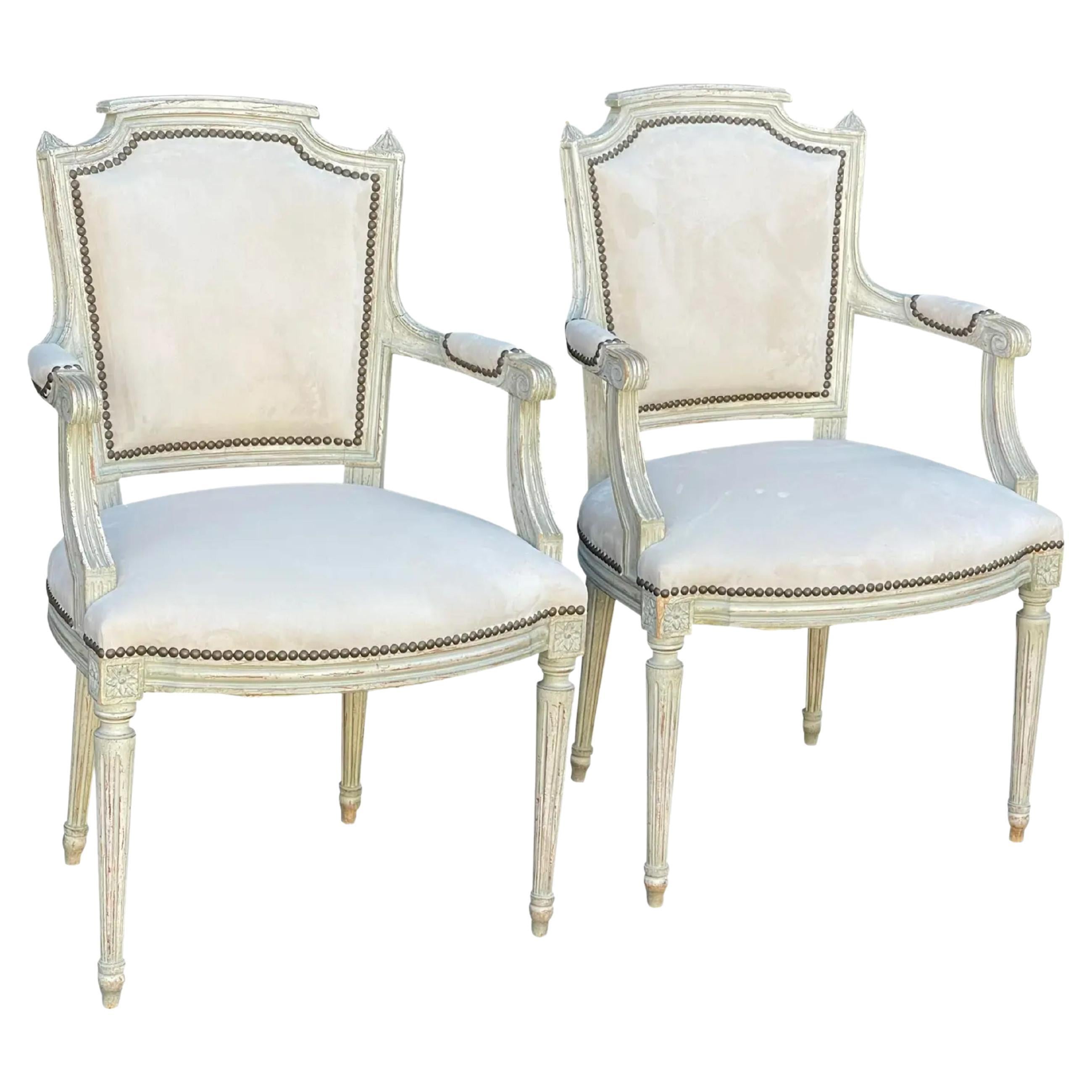 Pair of Antique Louis XVI Style Maison Jansen Arm Chairs