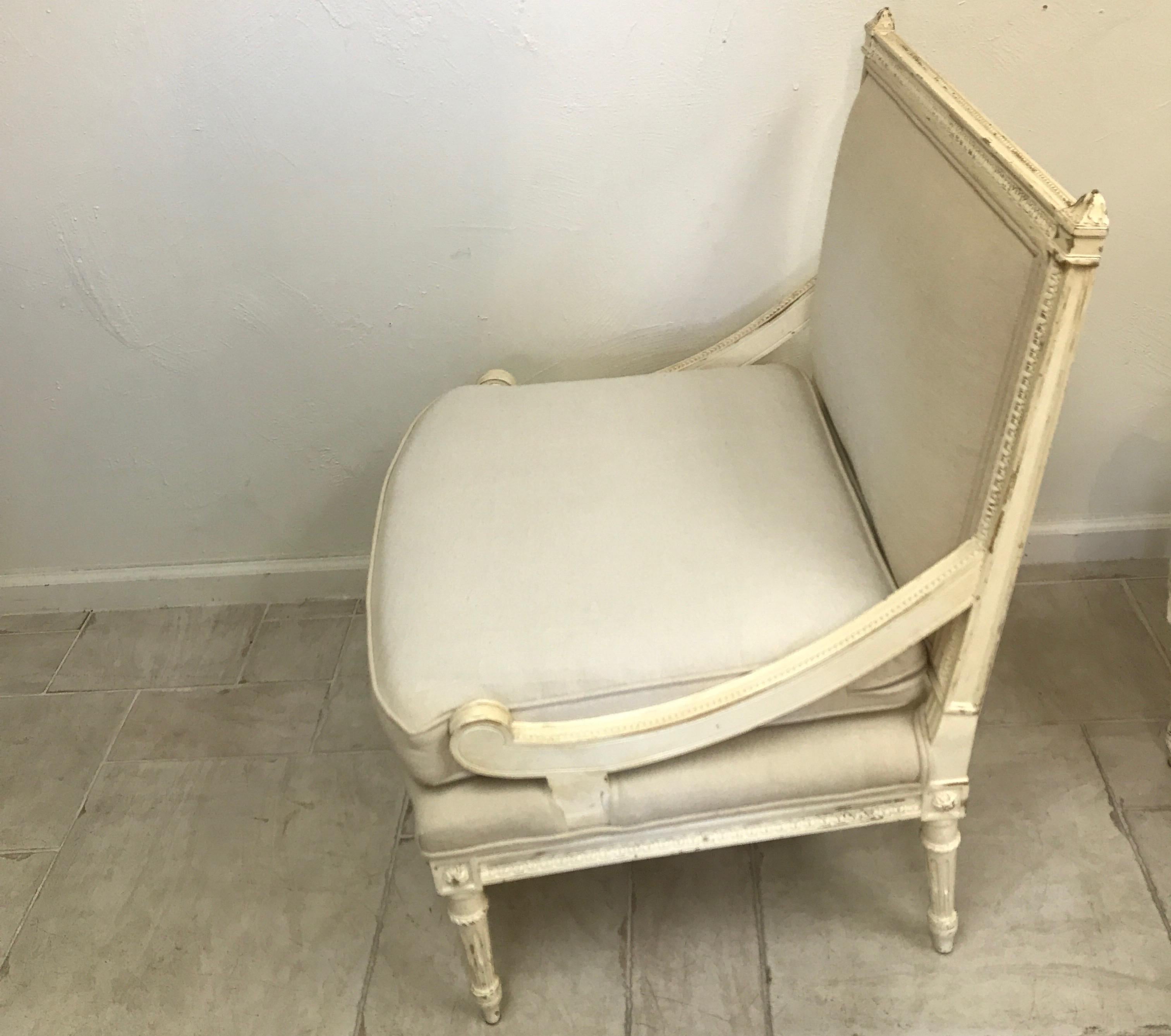 French Pair of Antique Louis XVI Style Slipper Chairs