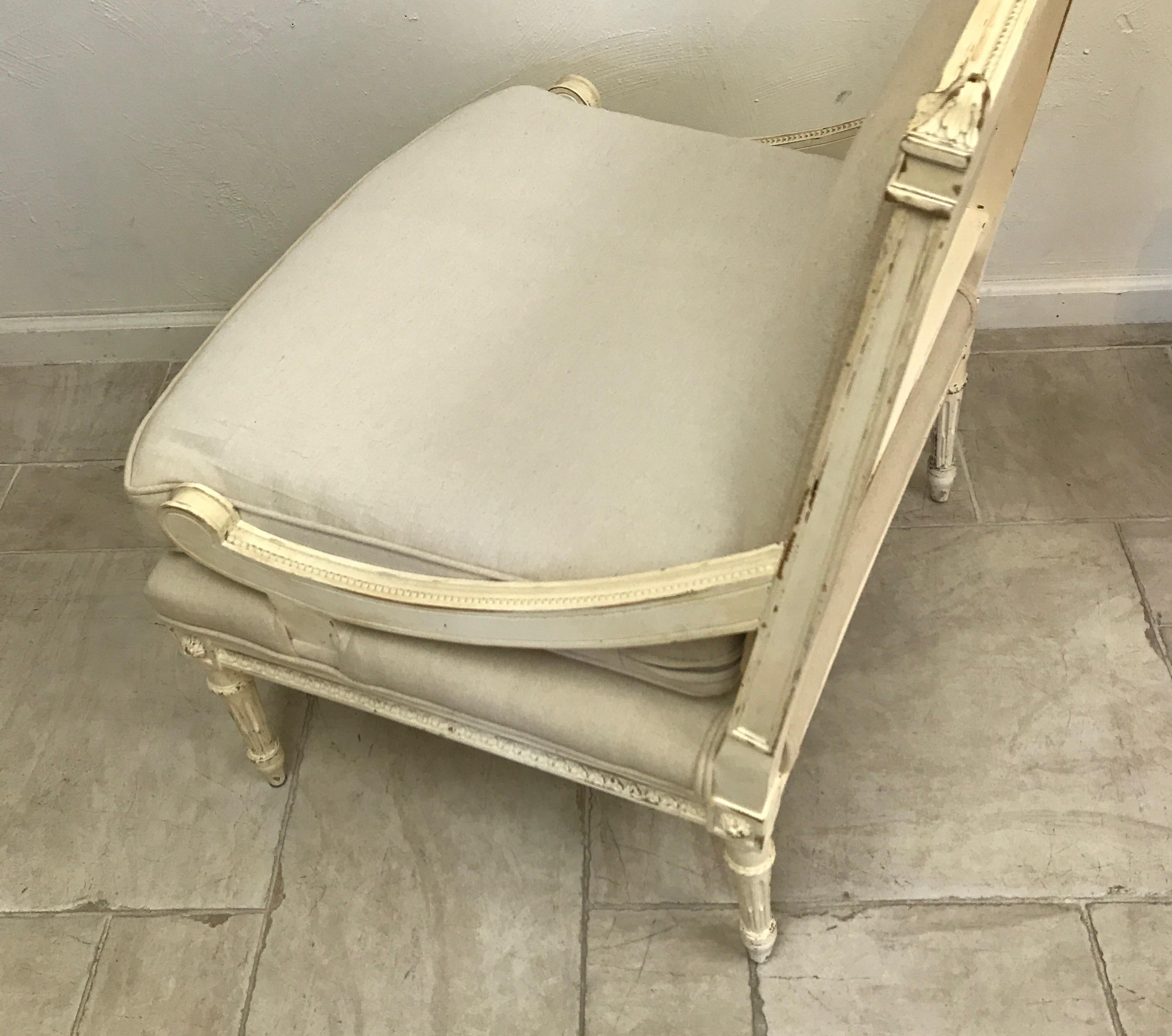 19th Century Pair of Antique Louis XVI Style Slipper Chairs