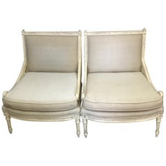 Pair of Antique Louis XVI Style Slipper Chairs