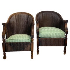 Pair of antique Loyd Loom Chairs In Rattan