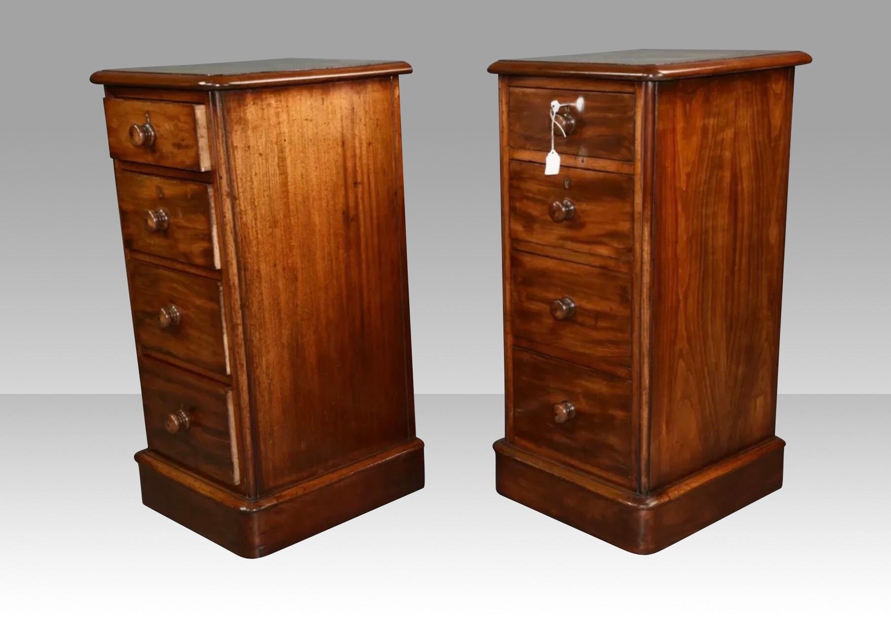 European Pair of Antique Mahogany Bedside Chests, Cabinets