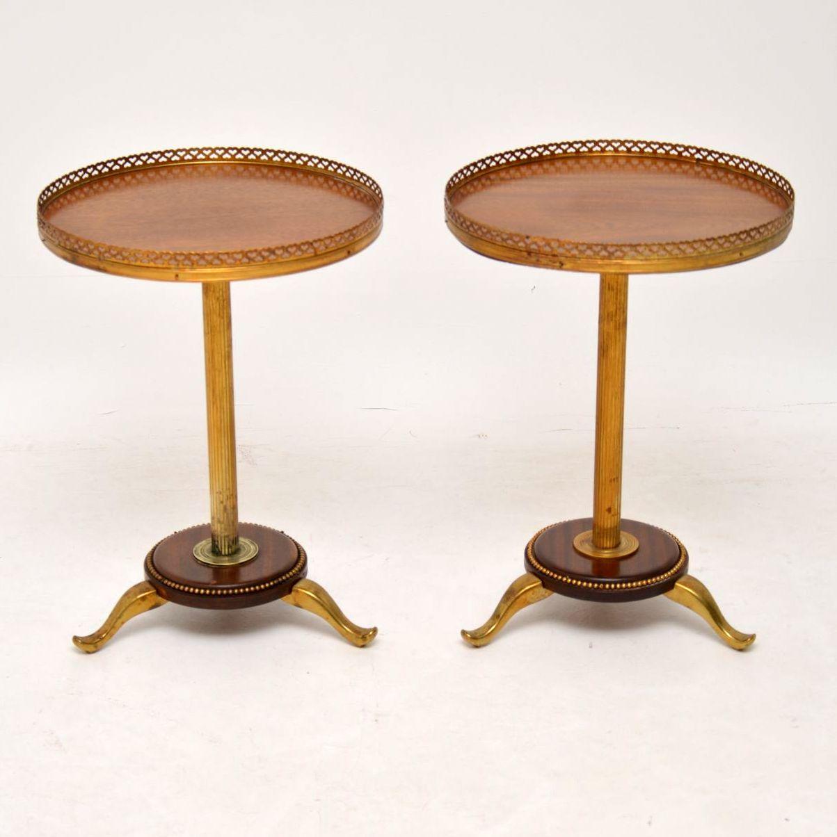 Edwardian Pair of Antique Mahogany and Brass Wine Tables
