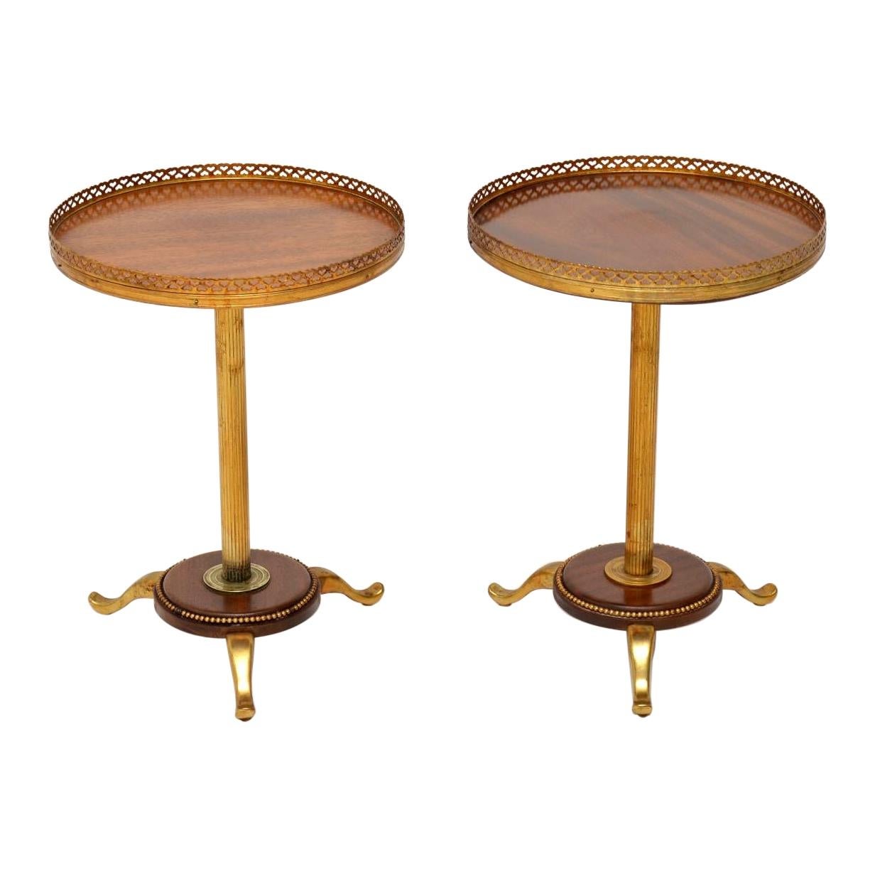 Pair of Antique Mahogany and Brass Wine Tables