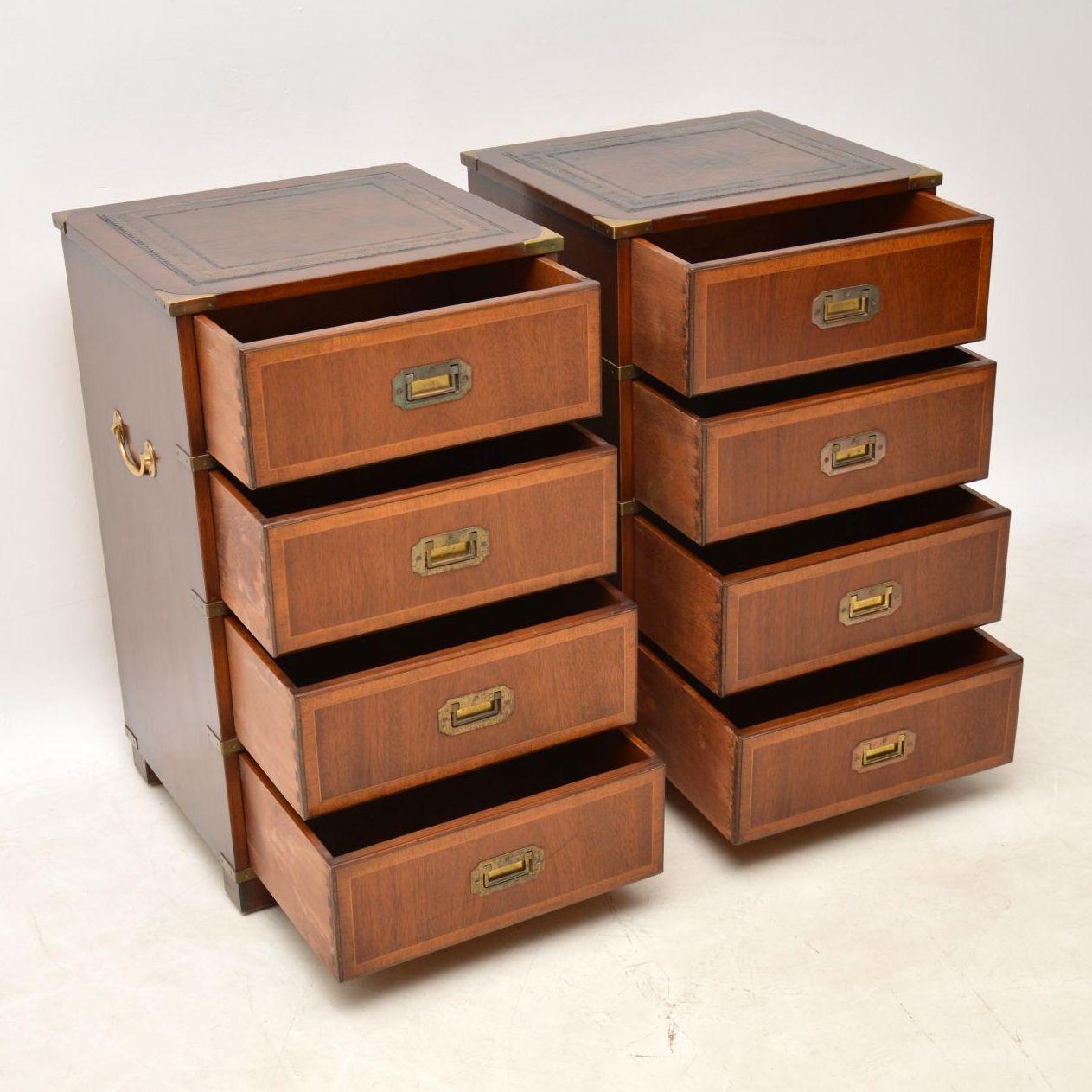 Mid-20th Century Pair of Antique Mahogany Campaign Style Bedside Chests