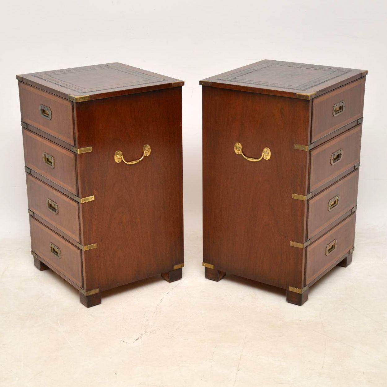 Pair of Antique Mahogany Campaign Style Bedside Chests 1