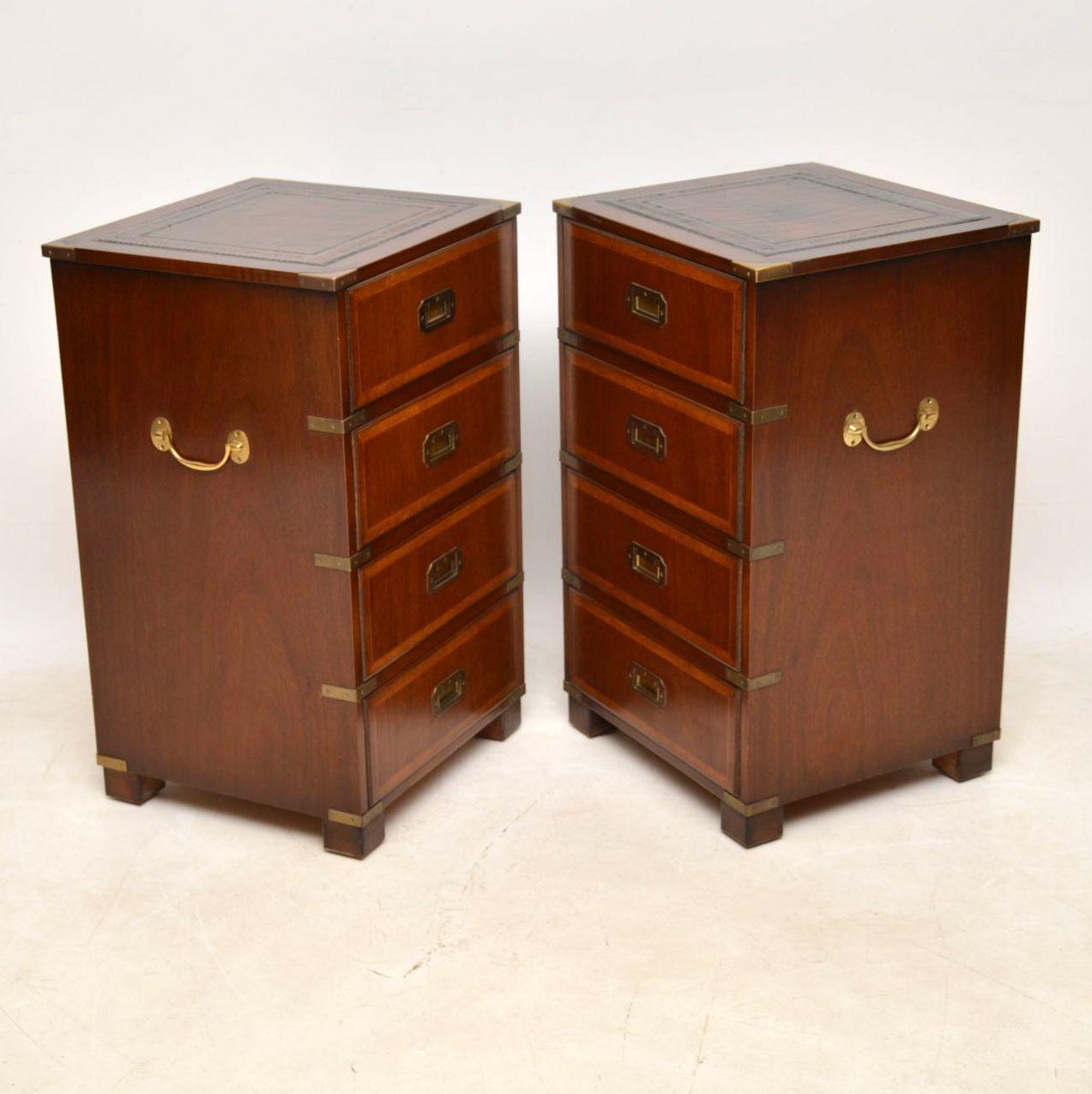 Pair of Antique Mahogany Campaign Style Bedside Chests 2