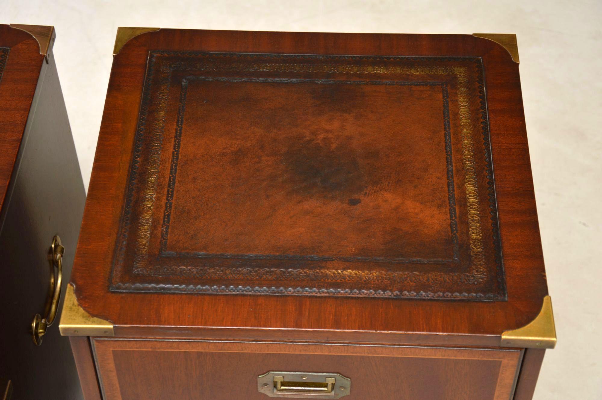Pair of Antique Mahogany Campaign Style Bedside Chests 4