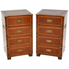 Pair of Antique Mahogany Campaign Style Bedside Chests