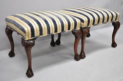 Pair of Antique Mahogany Carved Ball and Claw Chippendale Foot Stools Benches