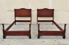 Pair of Antique Mahogany Chinese Chippendale Twin Single Carved Bed Frames