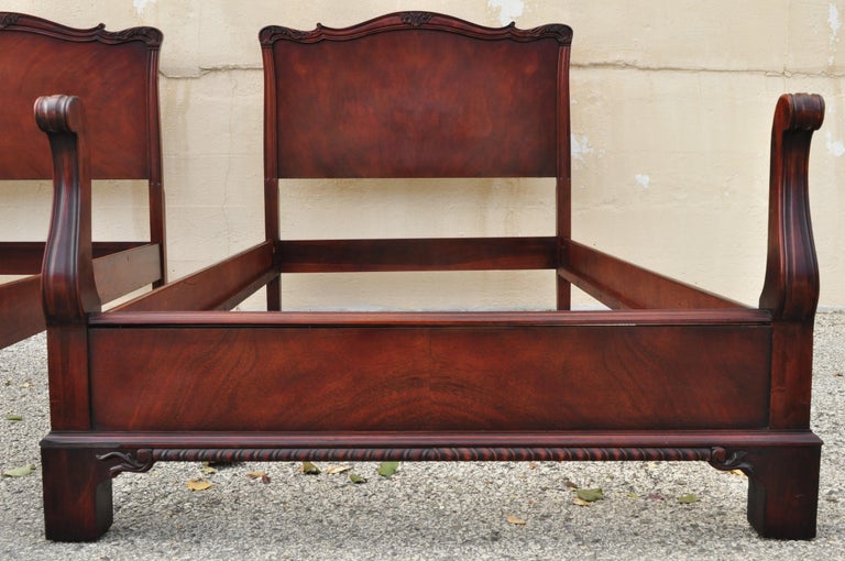 Pair of Antique Mahogany Chinese Chippendale Twin Single Carved Bed Frames at 1stDibs antique