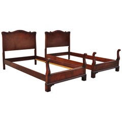 Pair of Antique Mahogany Chinese Chippendale Twin Single Carved Bed Frames