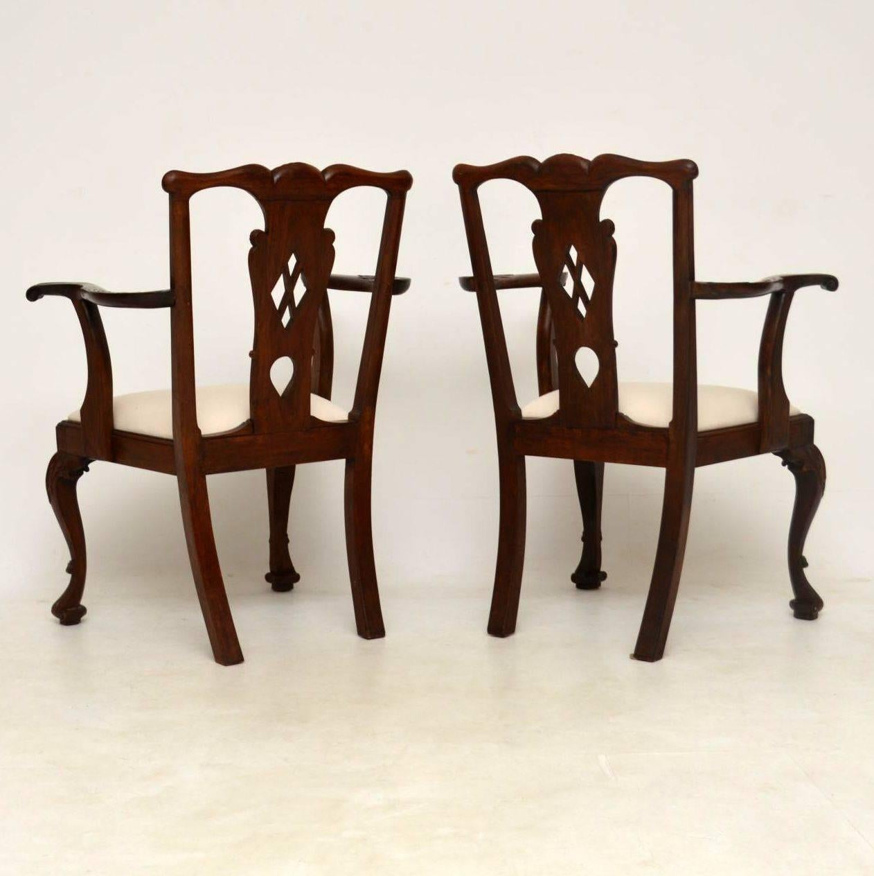 Victorian Pair of Antique Mahogany Chippendale Carver Armchairs