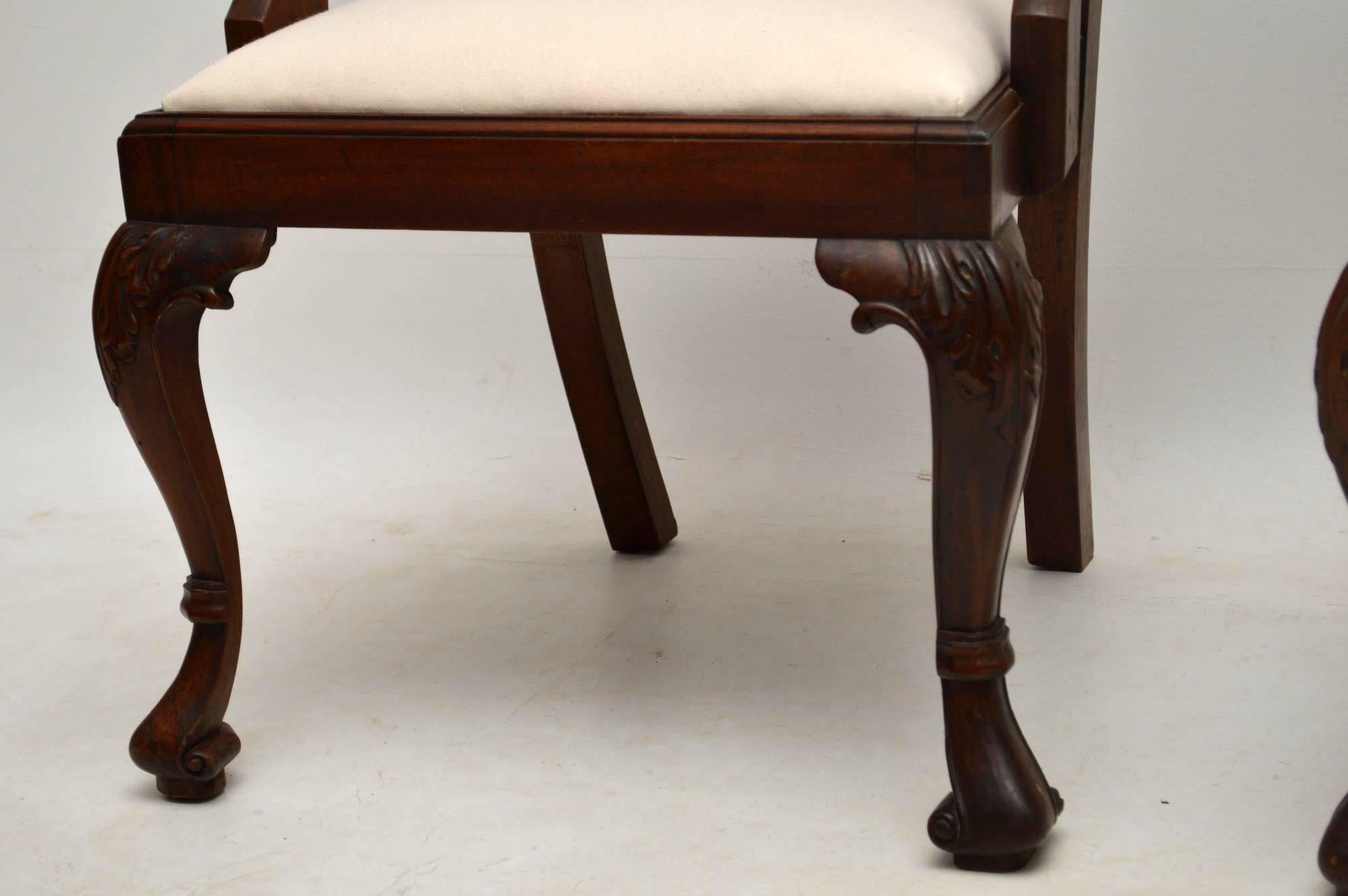Pair of Antique Mahogany Chippendale Carver Armchairs 3