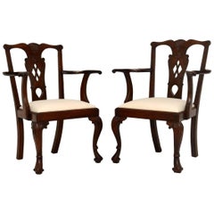 Pair of Antique Mahogany Chippendale Carver Armchairs