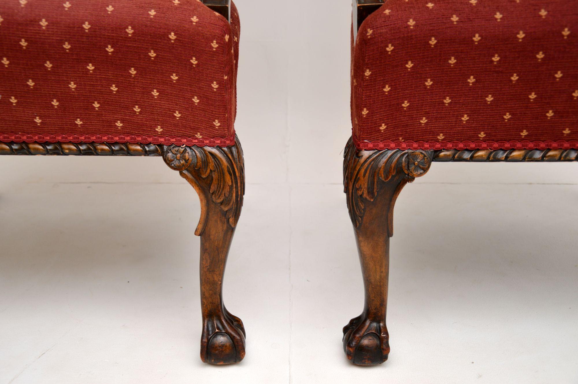 Pair of Antique Mahogany Chippendale Style Armchairs 6