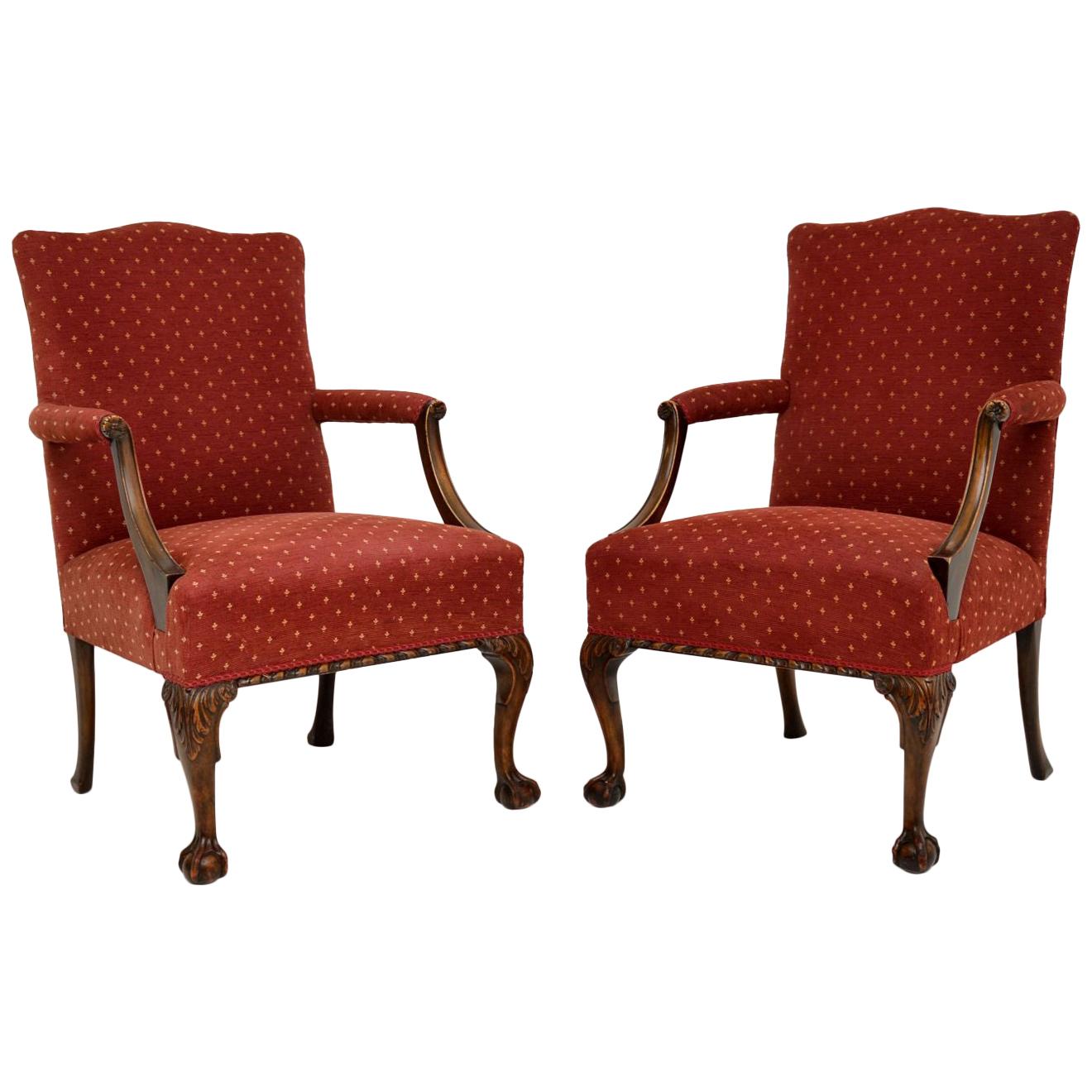 Pair of Antique Mahogany Chippendale Style Armchairs