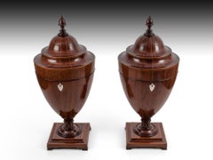 Antique Victorian Pair of Antique Mahogany Cutlery Urns