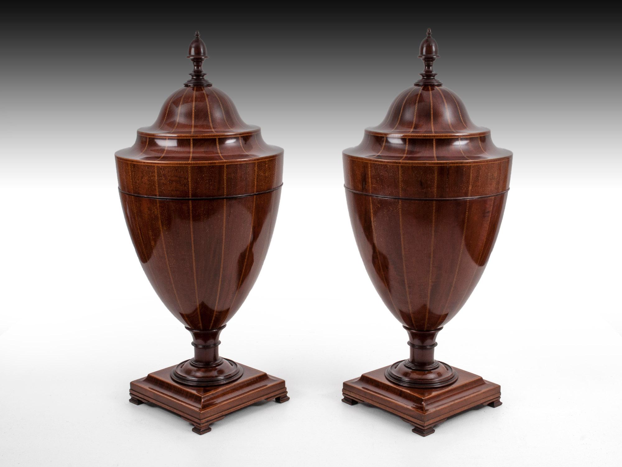 Antique Victorian Pair of Antique Mahogany Cutlery Urns In Good Condition In Northampton, GB