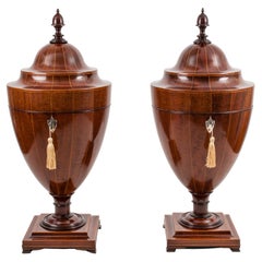 Antique Victorian Pair of Antique Mahogany Cutlery Urns