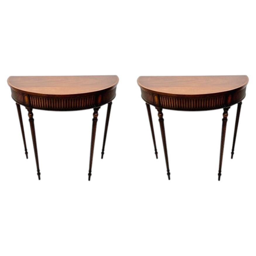 Pair of Antique Mahogany Demi Lune Console Tables