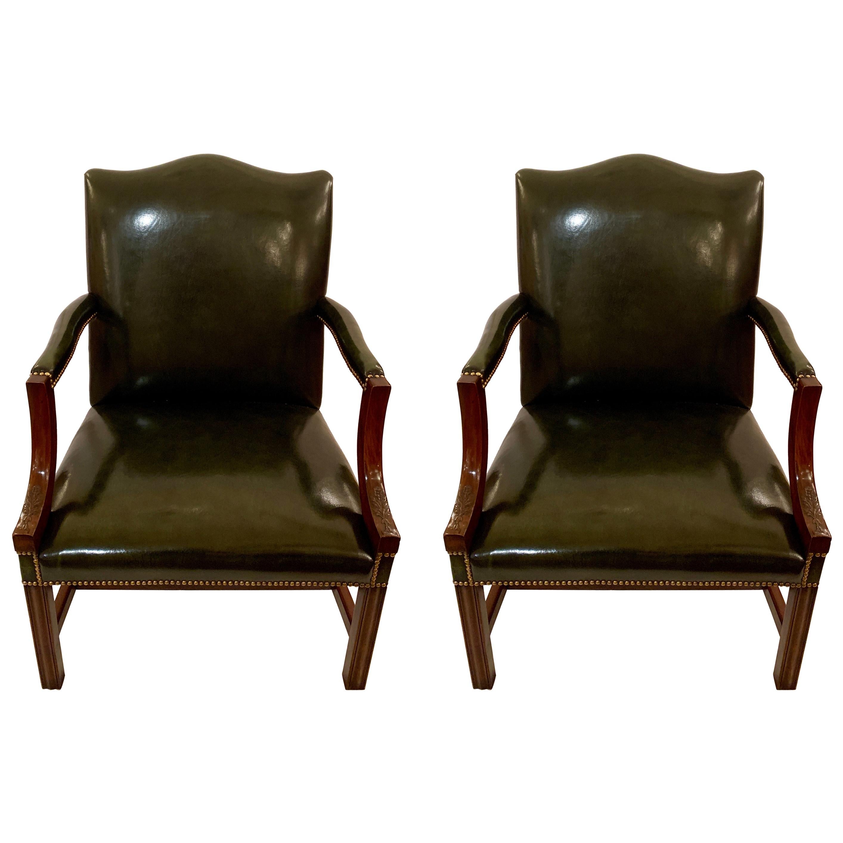 Pair of Antique Mahogany Gainsborough Armchairs, circa 1880