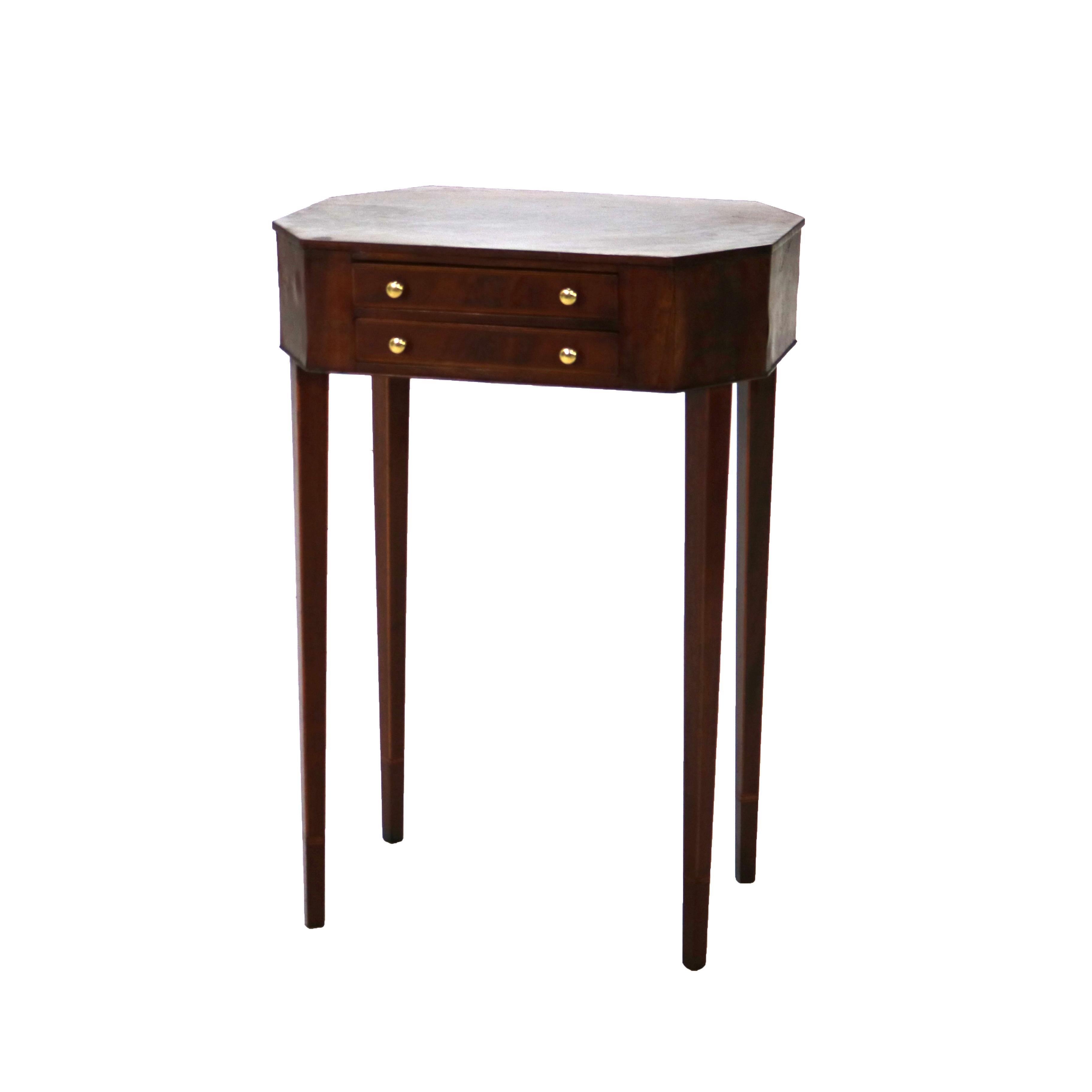 Pair of Antique Mahogany Hepplewhite Inlaid Two-Drawer Side Tables C1830 5