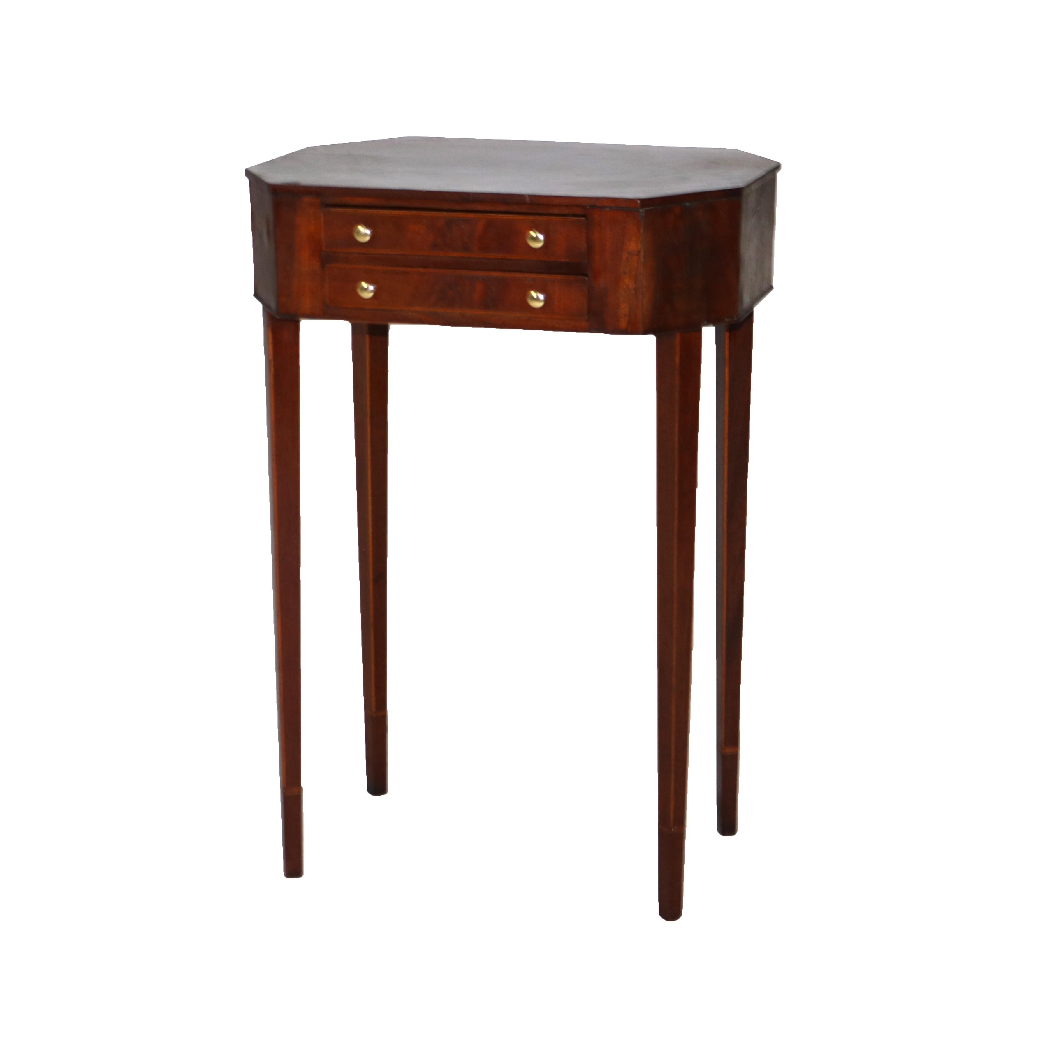 Pair of Antique Mahogany Hepplewhite Inlaid Two-Drawer Side Tables C1830 6