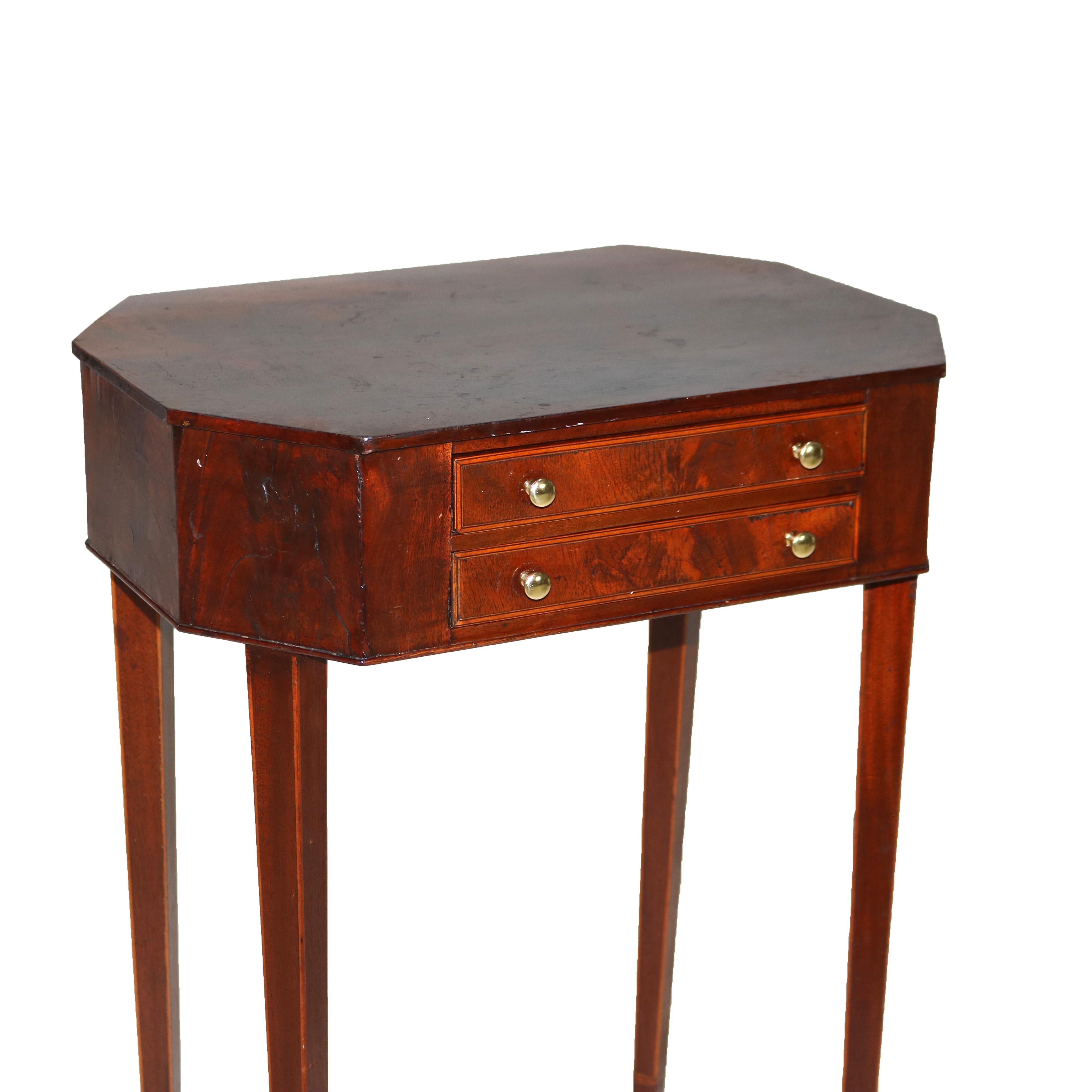 Inlay Pair of Antique Mahogany Hepplewhite Inlaid Two-Drawer Side Tables C1830