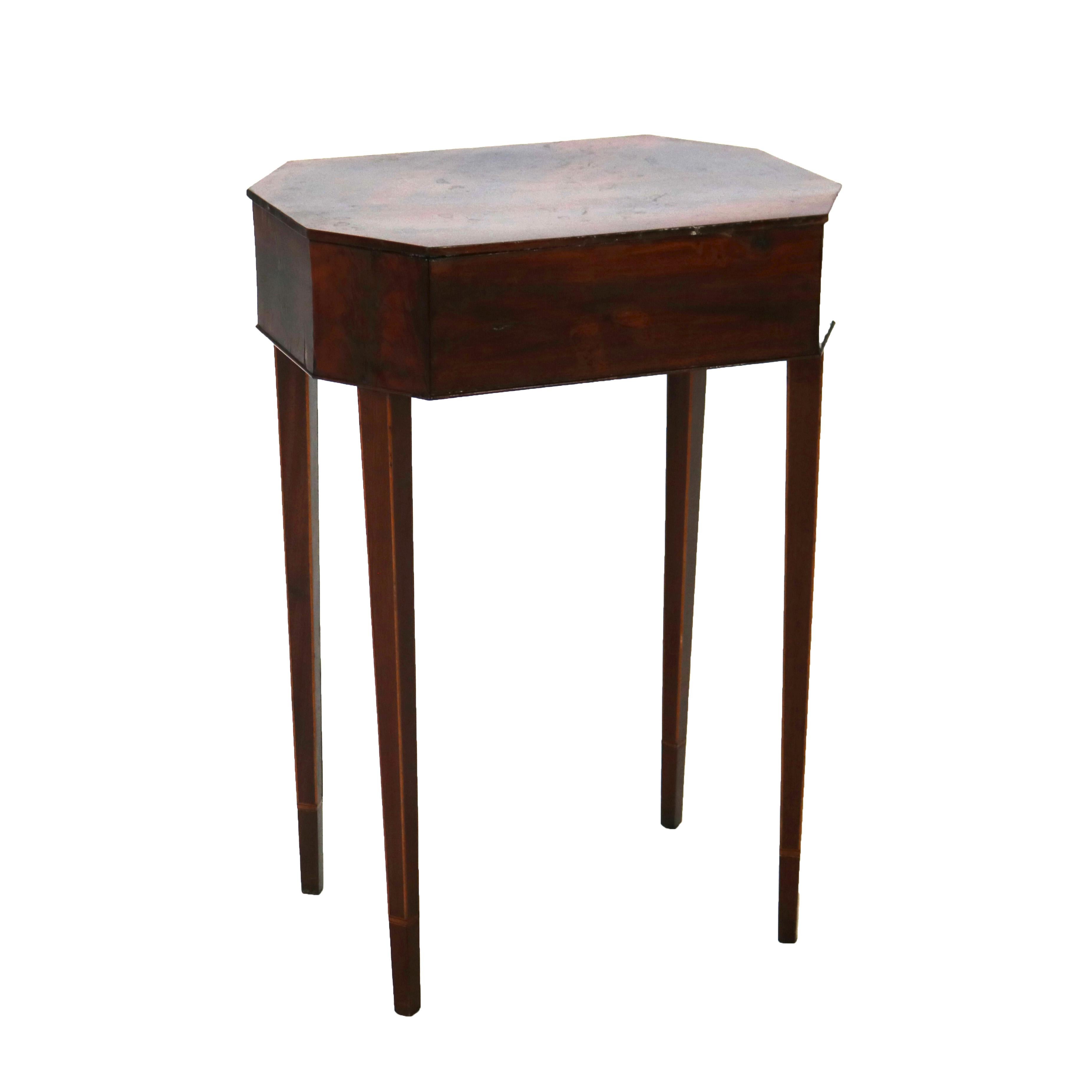 Pair of Antique Mahogany Hepplewhite Inlaid Two-Drawer Side Tables C1830 In Good Condition In Big Flats, NY