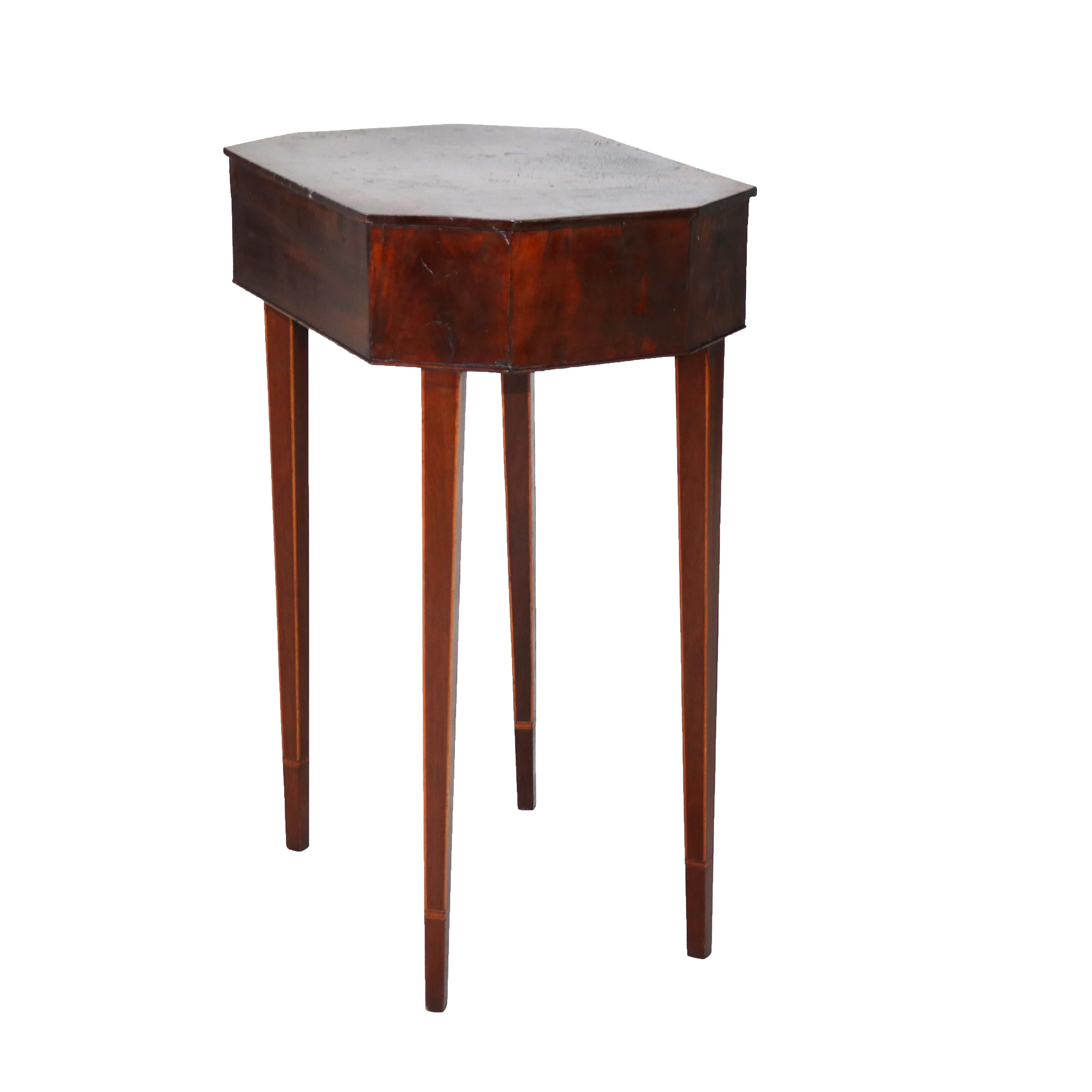 Pair of Antique Mahogany Hepplewhite Inlaid Two-Drawer Side Tables C1830 3