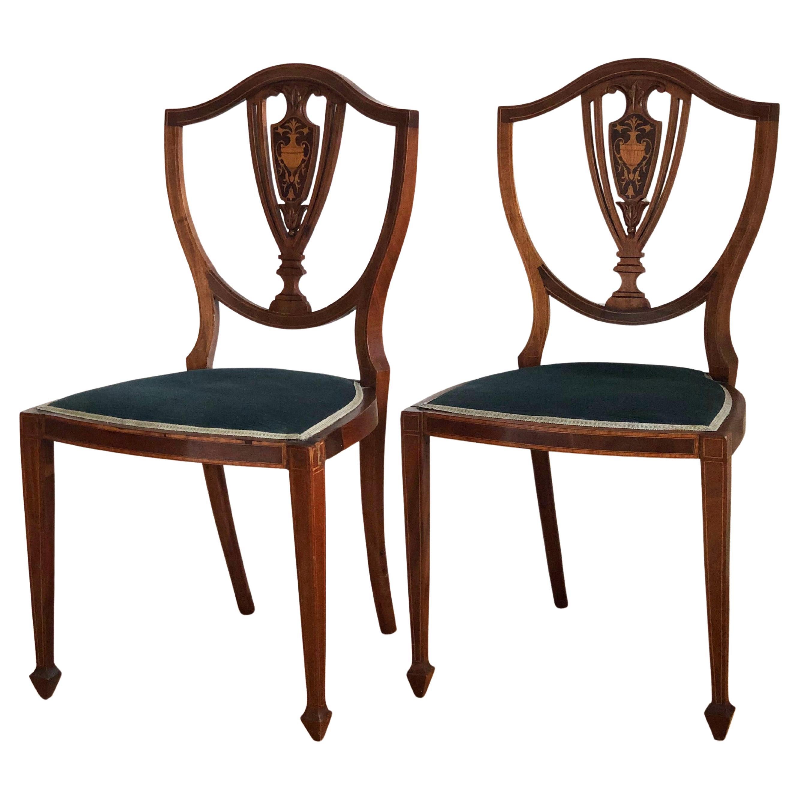 Pair of Antique Mahogany Hepplewhite Revival Chairs Denmark 1900s