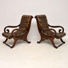 Pair of Antique Mahogany and Leather Armchairs