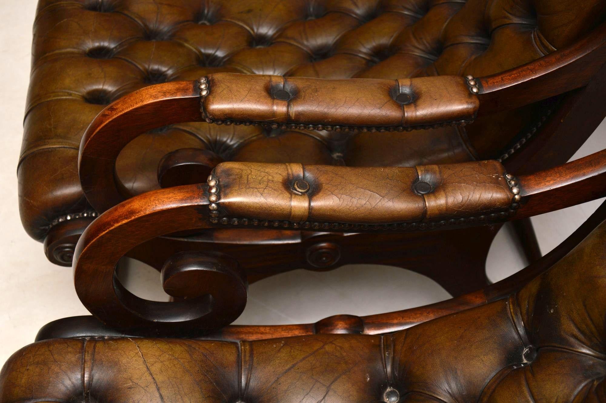 Mid-20th Century Pair of Antique Mahogany and Leather Armchairs