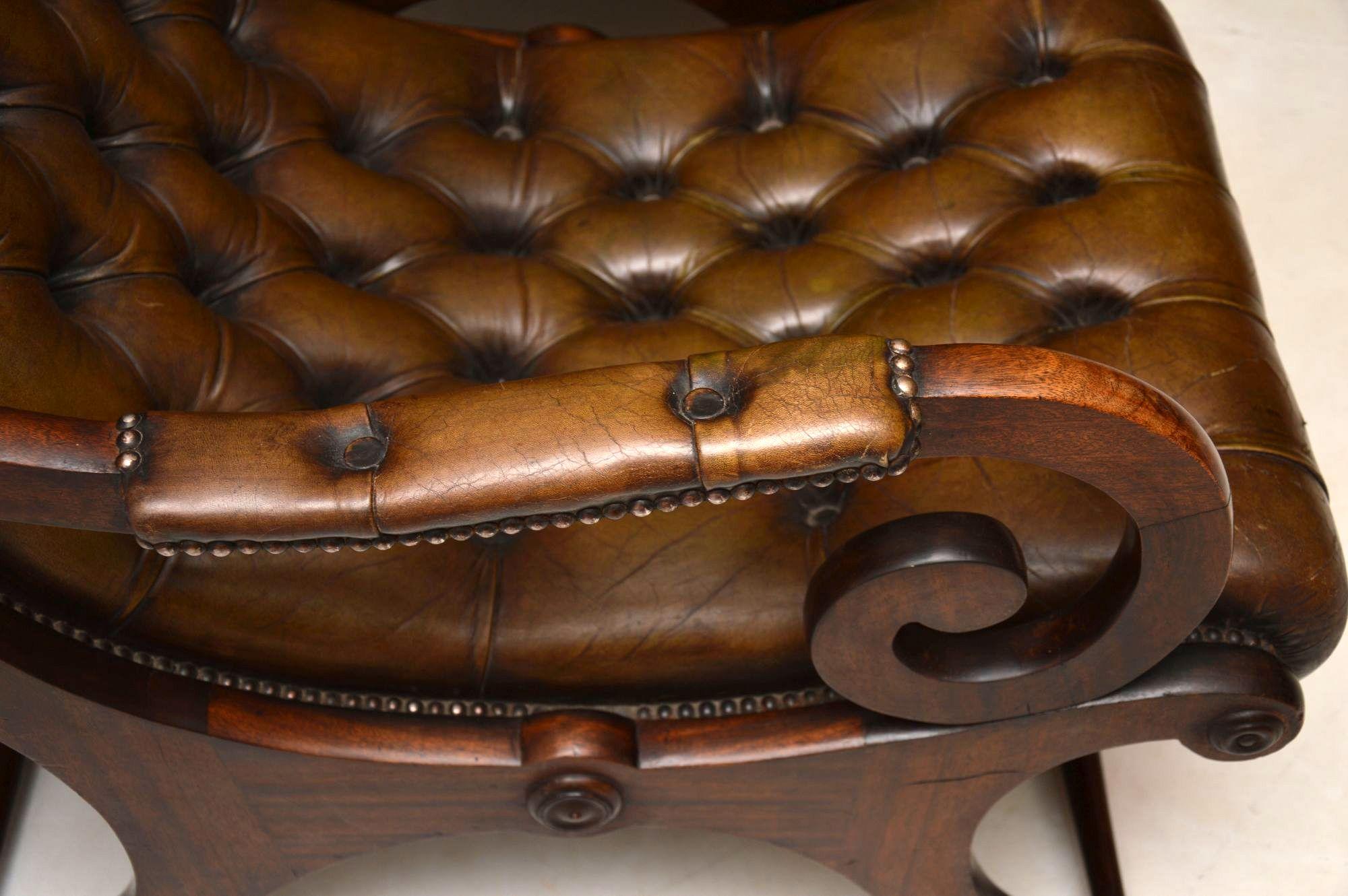 Pair of Antique Mahogany and Leather Armchairs 1