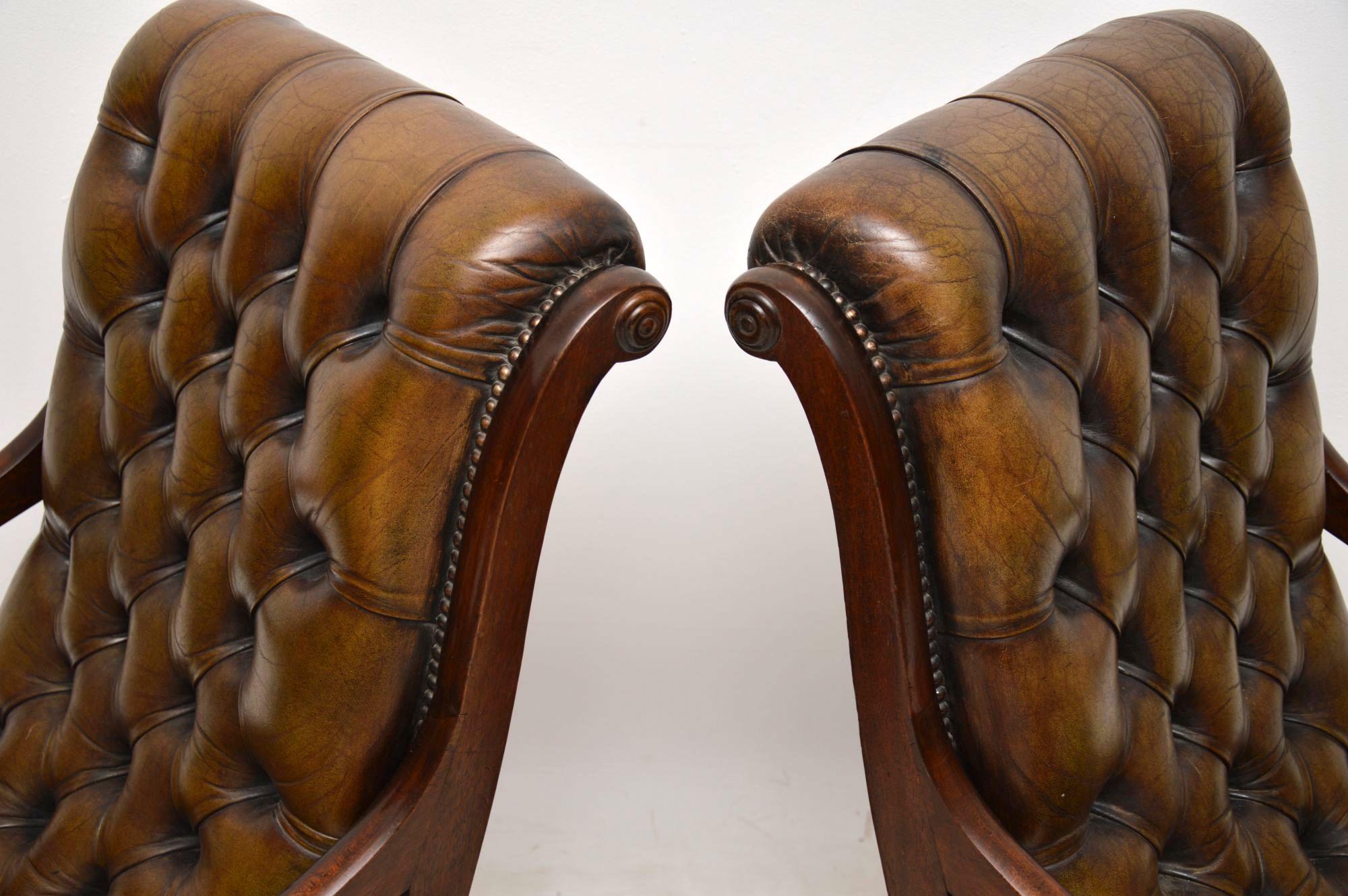 Pair of Antique Mahogany and Leather Armchairs 2