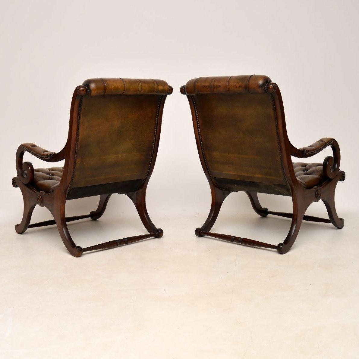 Pair of Antique Mahogany and Leather Armchairs 3