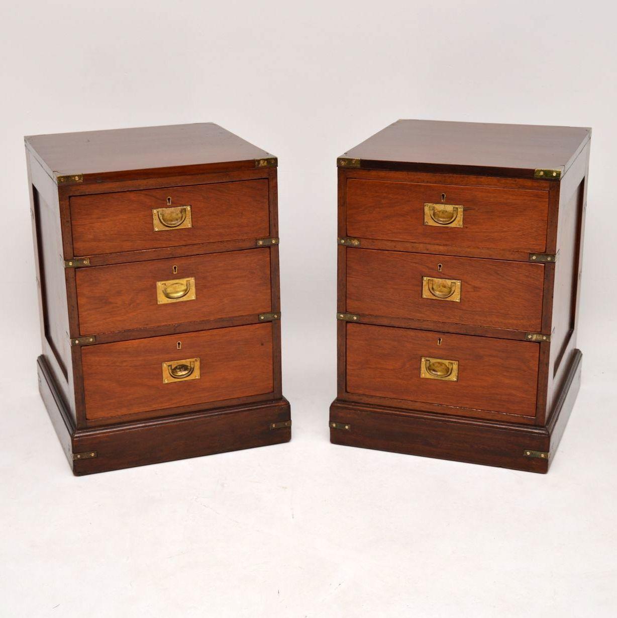 Pair of Antique Mahogany Military Campaign Bedside Chests 6
