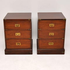 Pair of Antique Mahogany Military Campaign Bedside Chests