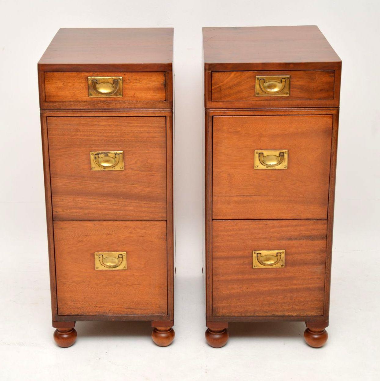 Victorian Pair of Antique Mahogany Military Campaign Bedside Chests