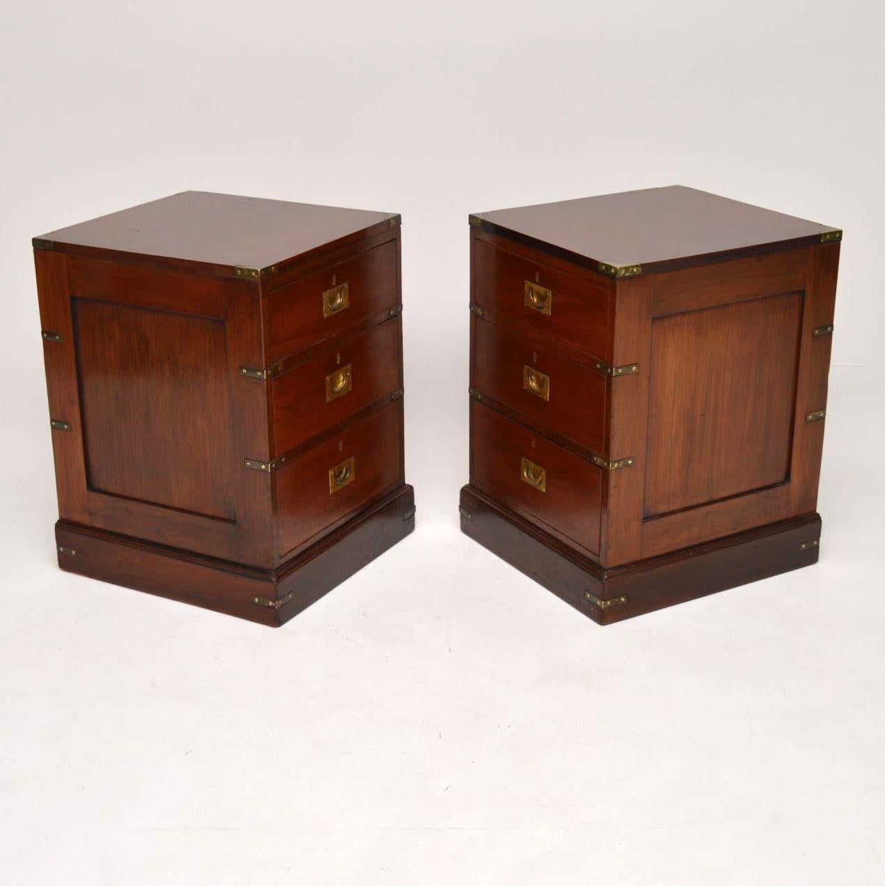 Late 19th Century Pair of Antique Mahogany Military Campaign Bedside Chests