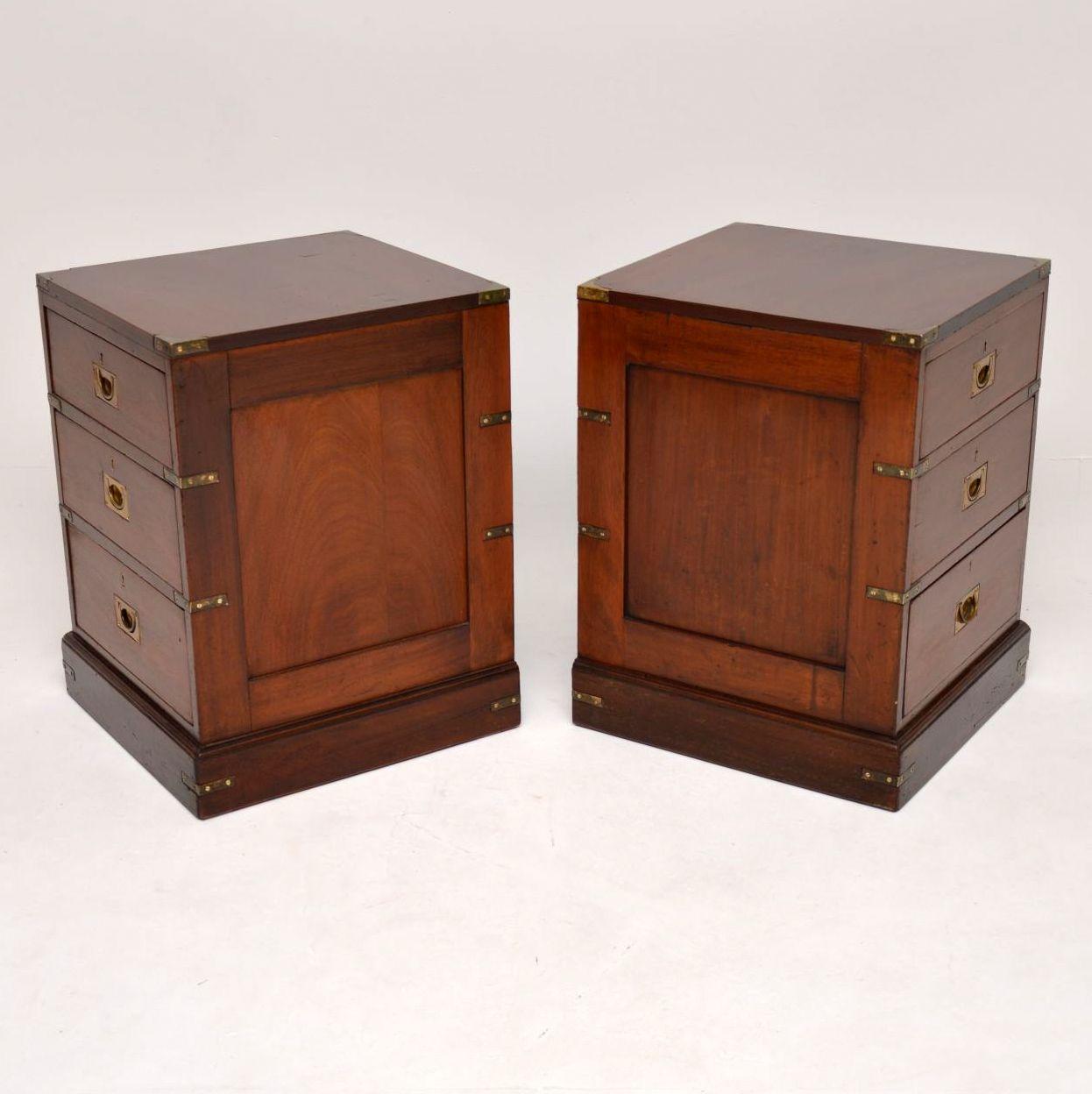 Pair of Antique Mahogany Military Campaign Bedside Chests 1