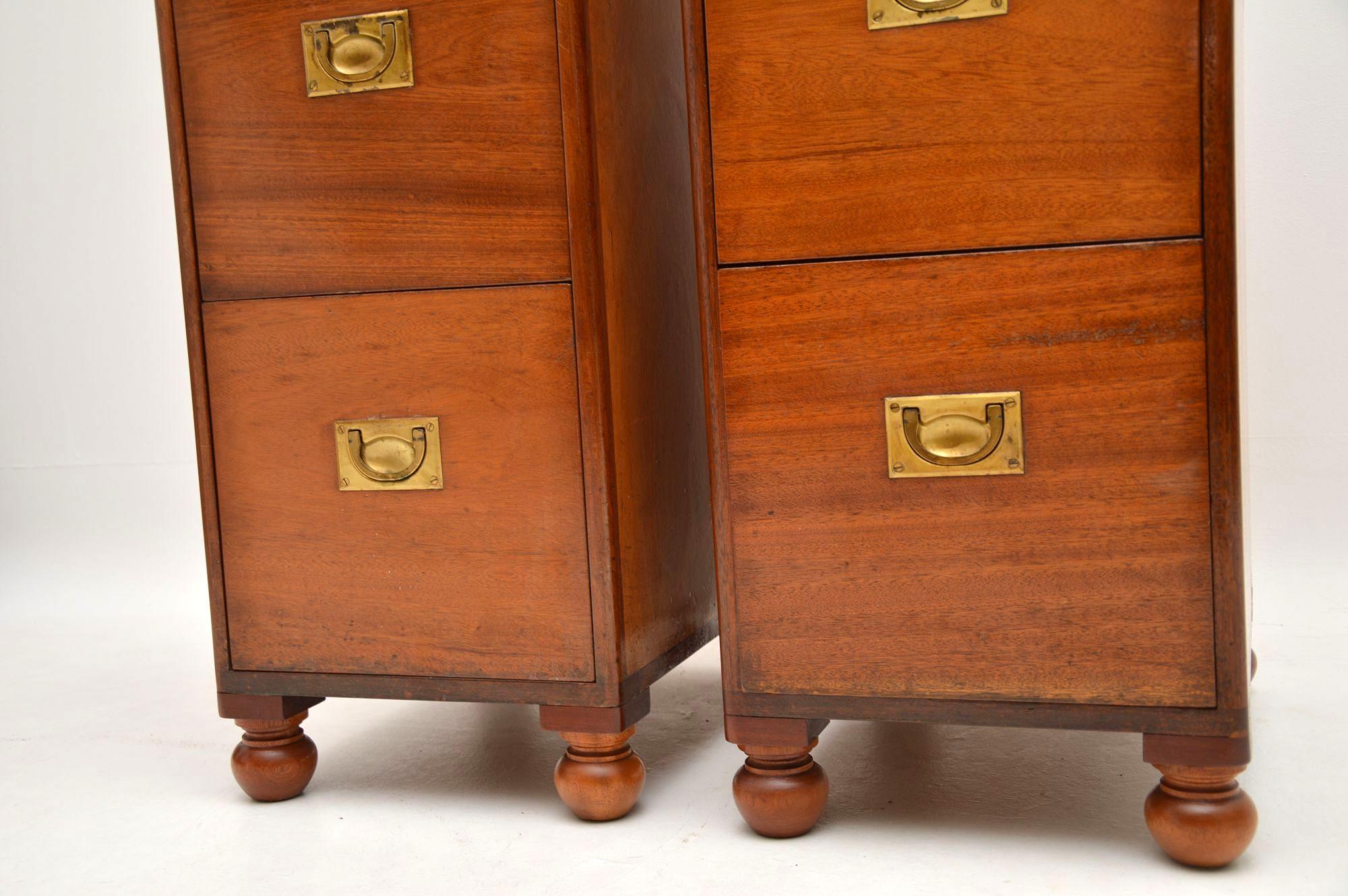 19th Century Pair of Antique Mahogany Military Campaign Bedside Chests