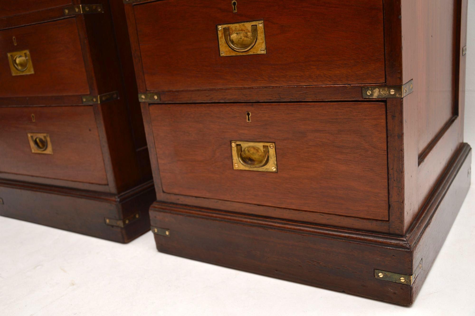 Pair of Antique Mahogany Military Campaign Bedside Chests 3