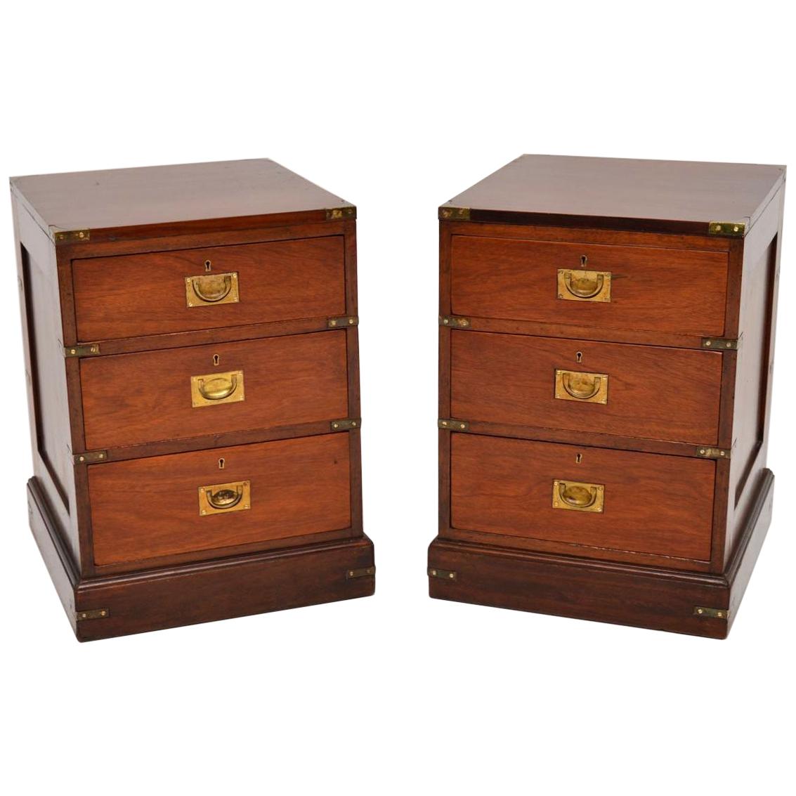 Pair of Antique Mahogany Military Campaign Bedside Chests